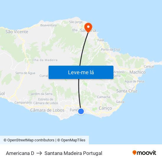 Americana  D to Santana Madeira Portugal map