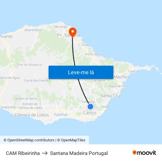 CAM Ribeirinha to Santana Madeira Portugal map