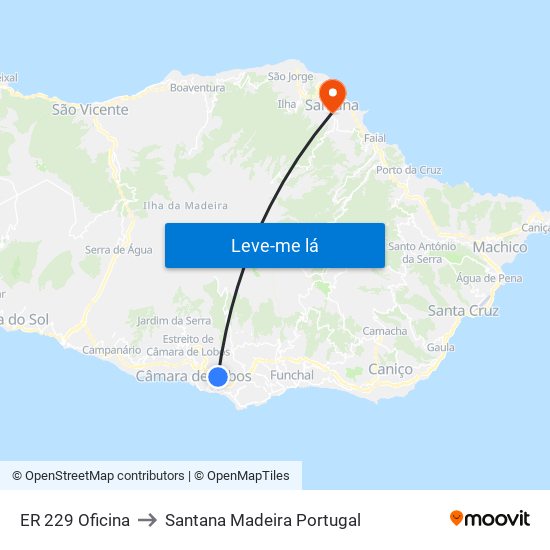ER 229  Oficina to Santana Madeira Portugal map