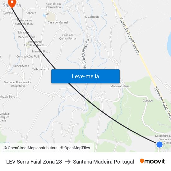 LEV Serra Faial-Zona 28 to Santana Madeira Portugal map