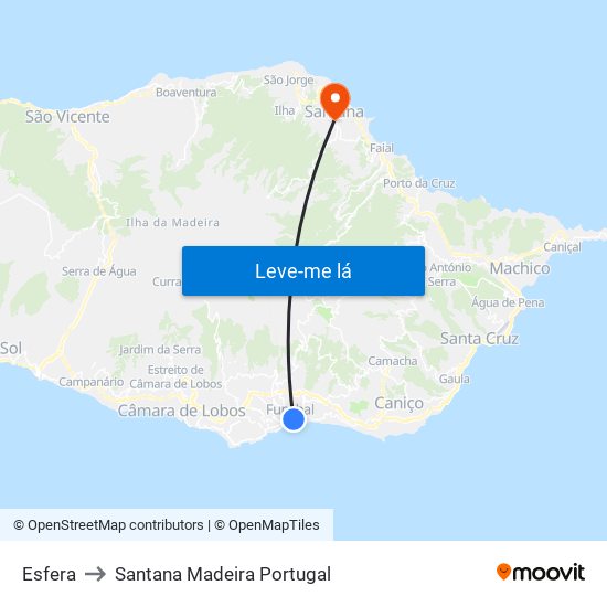 Esfera to Santana Madeira Portugal map