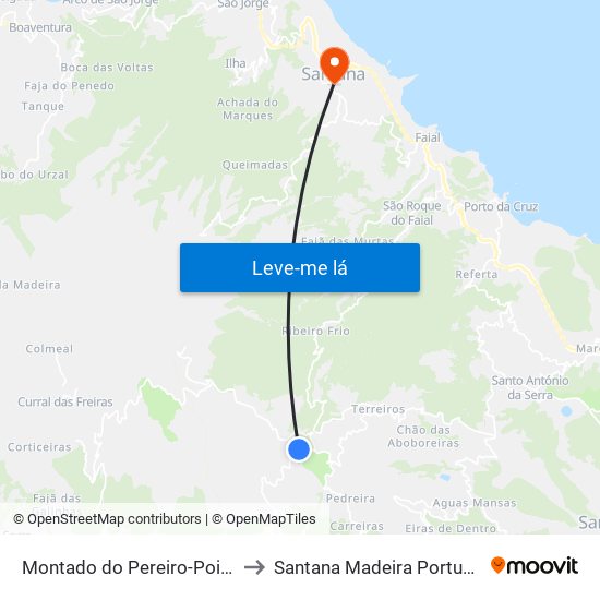 Montado do Pereiro-Poiso to Santana Madeira Portugal map