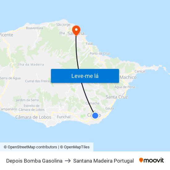 Depois Bomba Gasolina to Santana Madeira Portugal map