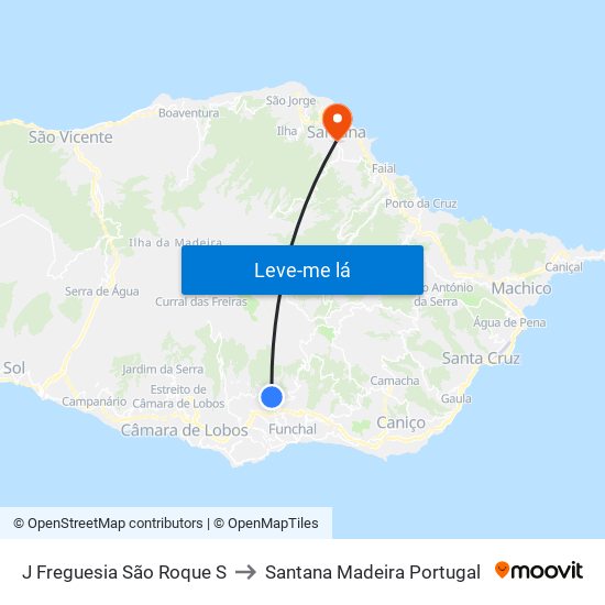 J Freguesia São Roque  S to Santana Madeira Portugal map