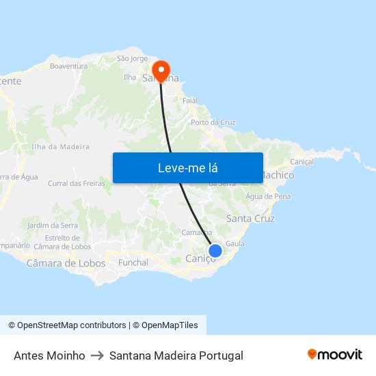 Antes Moinho to Santana Madeira Portugal map