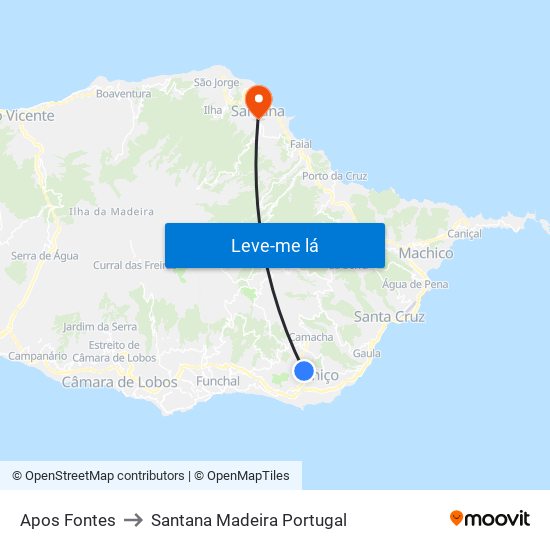 Apos Fontes to Santana Madeira Portugal map