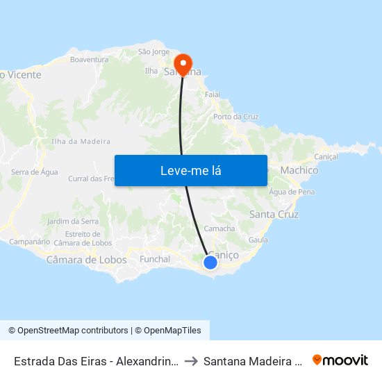 Estrada Das Eiras - Alexandrino (Descida) to Santana Madeira Portugal map