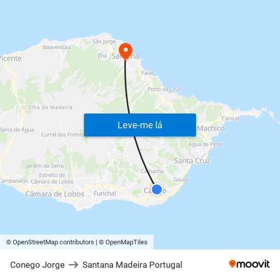 Conego Jorge to Santana Madeira Portugal map