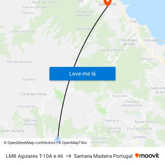 LMB Aguiares  T-10A e 46 to Santana Madeira Portugal map