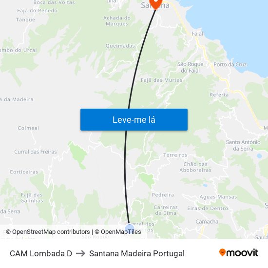 CAM Lombada D to Santana Madeira Portugal map