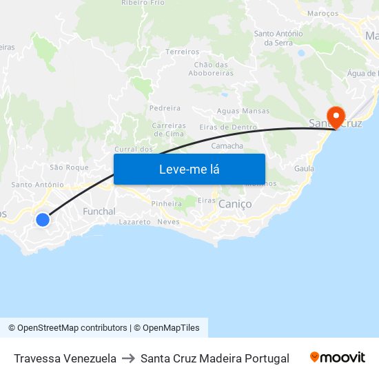 Travessa Venezuela to Santa Cruz Madeira Portugal map