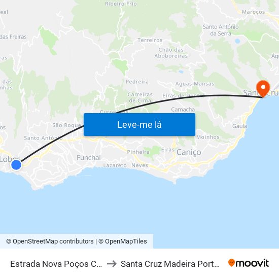 Estrada Nova Poços CMF to Santa Cruz Madeira Portugal map