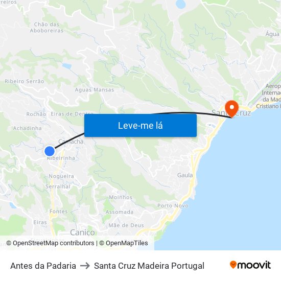 Antes da Padaria to Santa Cruz Madeira Portugal map