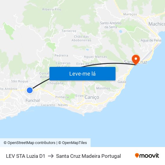 LEV STA Luzia  D1 to Santa Cruz Madeira Portugal map