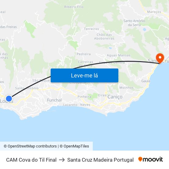 CAM Cova do Til  Final to Santa Cruz Madeira Portugal map