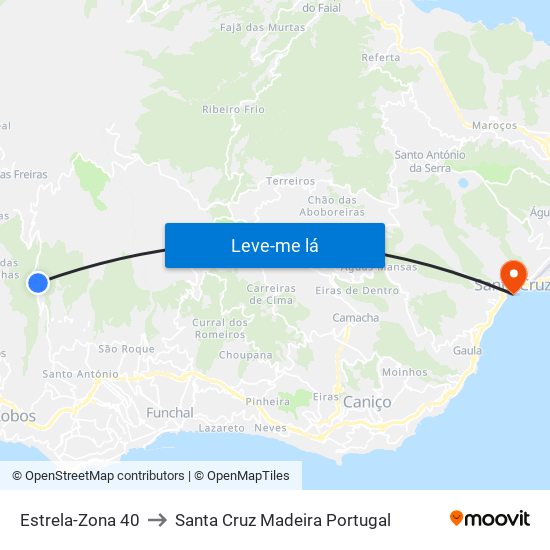 Estrela-Zona 40 to Santa Cruz Madeira Portugal map