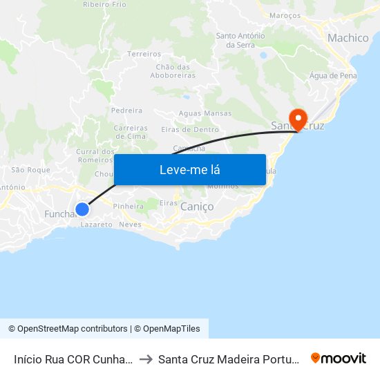 Início Rua COR Cunha  D to Santa Cruz Madeira Portugal map