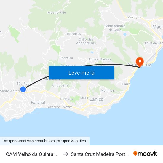 CAM Velho da Quinta  S2A to Santa Cruz Madeira Portugal map