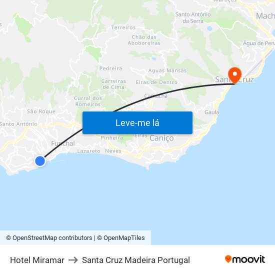 Hotel Miramar to Santa Cruz Madeira Portugal map