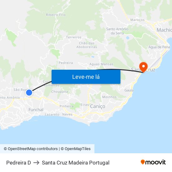 Pedreira  D to Santa Cruz Madeira Portugal map