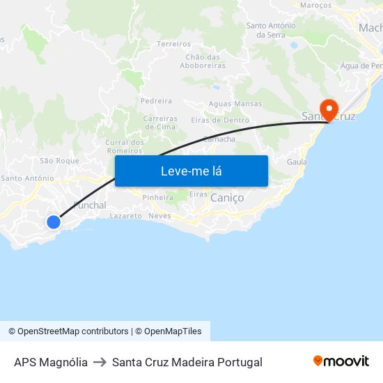 APS Magnólia to Santa Cruz Madeira Portugal map