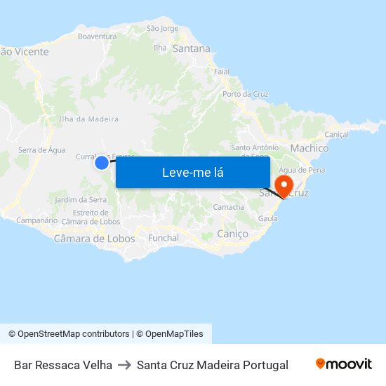 Bar Ressaca Velha to Santa Cruz Madeira Portugal map