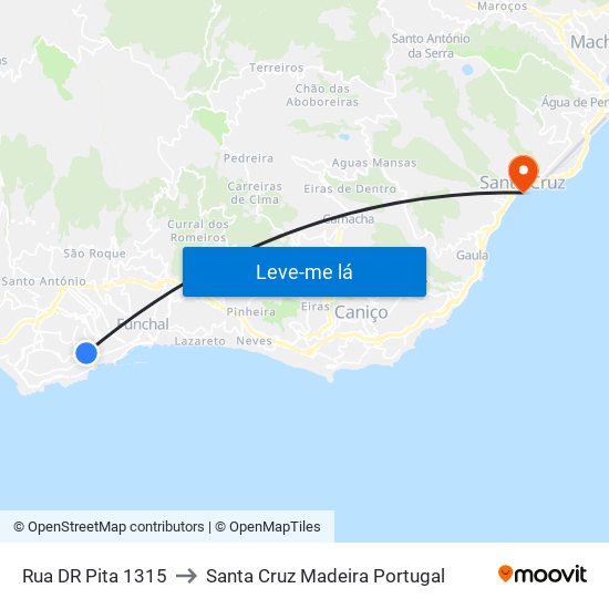 Rua DR Pita 1315 to Santa Cruz Madeira Portugal map