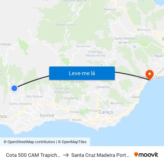 Cota 500  CAM Trapiche  D to Santa Cruz Madeira Portugal map