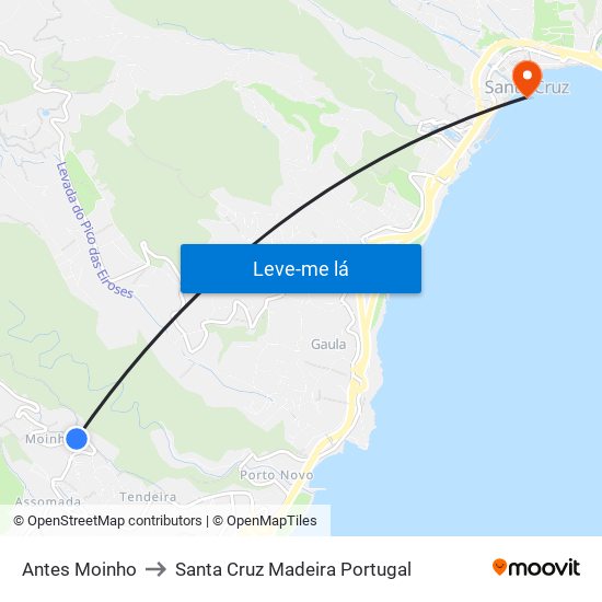 Antes Moinho to Santa Cruz Madeira Portugal map