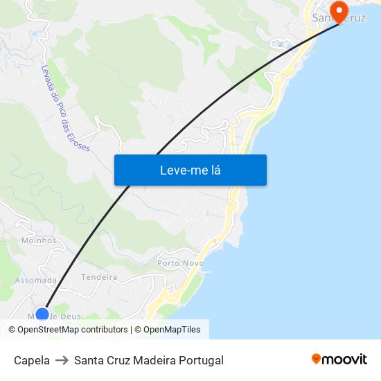 Capela to Santa Cruz Madeira Portugal map