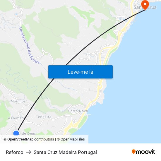 Reforco to Santa Cruz Madeira Portugal map
