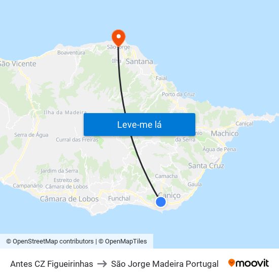 Antes CZ Figueirinhas to São Jorge Madeira Portugal map