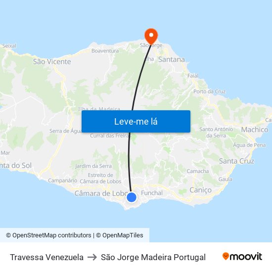 Travessa Venezuela to São Jorge Madeira Portugal map