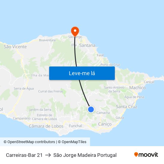 Carreiras-Bar 21 to São Jorge Madeira Portugal map