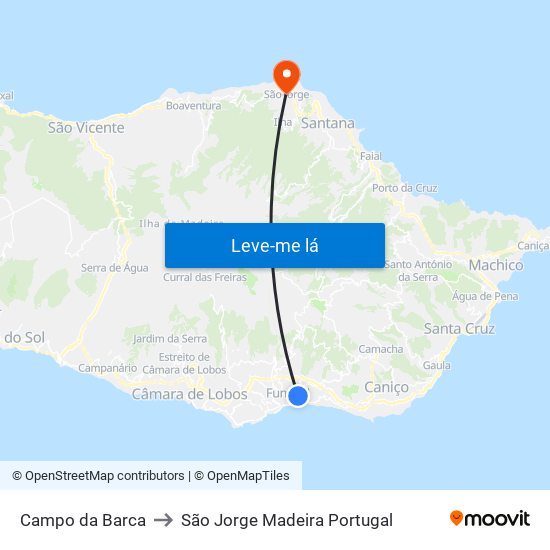 Campo da Barca to São Jorge Madeira Portugal map