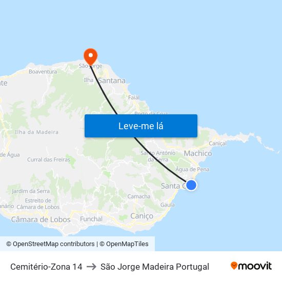 Cemitério-Zona 14 to São Jorge Madeira Portugal map