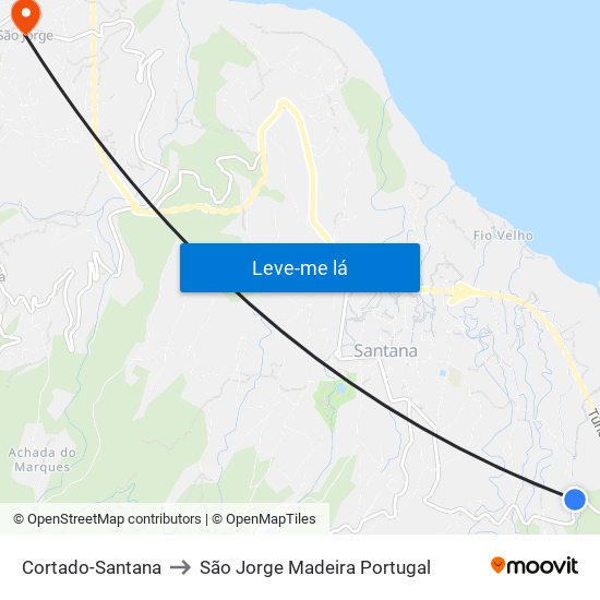 Cortado-Santana to São Jorge Madeira Portugal map