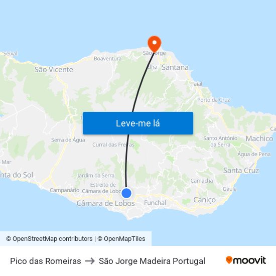 Pico das Romeiras to São Jorge Madeira Portugal map