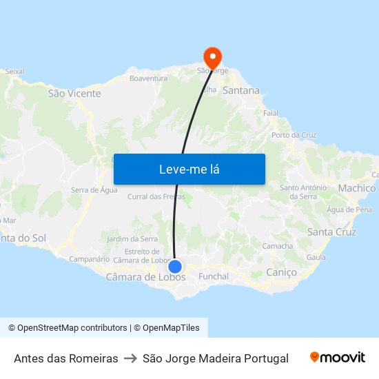 Antes das Romeiras to São Jorge Madeira Portugal map