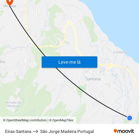 Eiras-Santana to São Jorge Madeira Portugal map