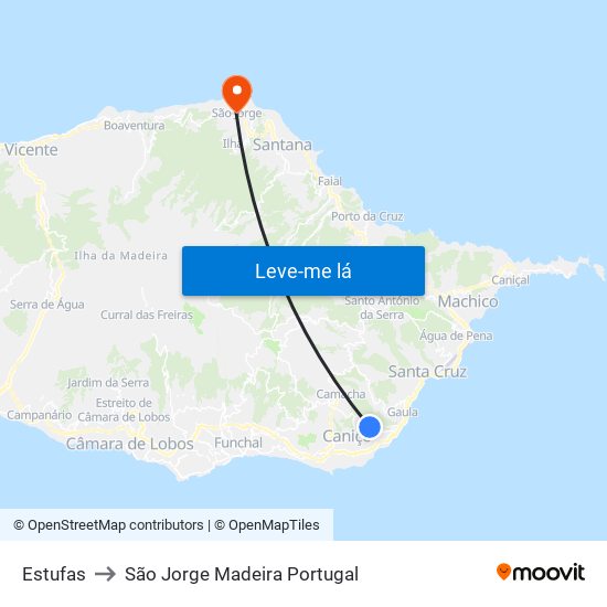 Estufas to São Jorge Madeira Portugal map