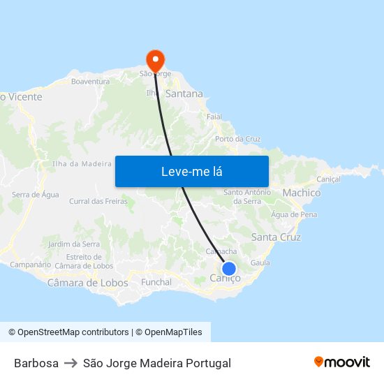 Barbosa to São Jorge Madeira Portugal map