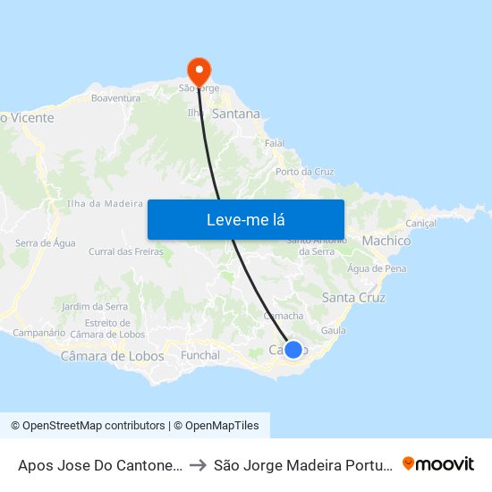 Apos Jose Do Cantoneiro to São Jorge Madeira Portugal map