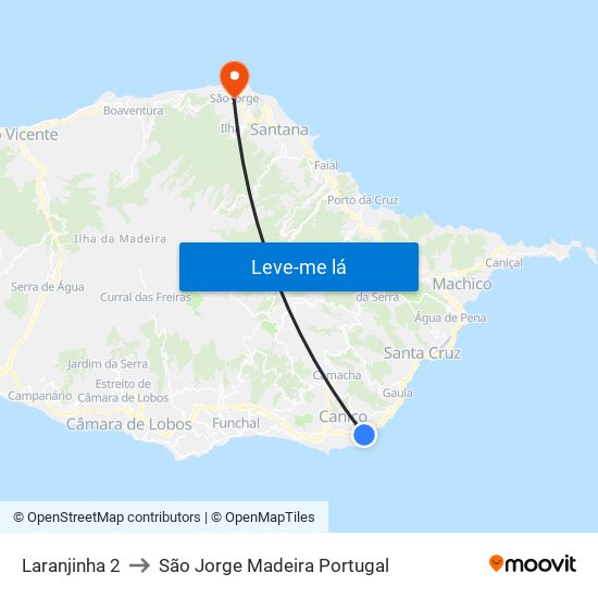 Laranjinha 2 to São Jorge Madeira Portugal map
