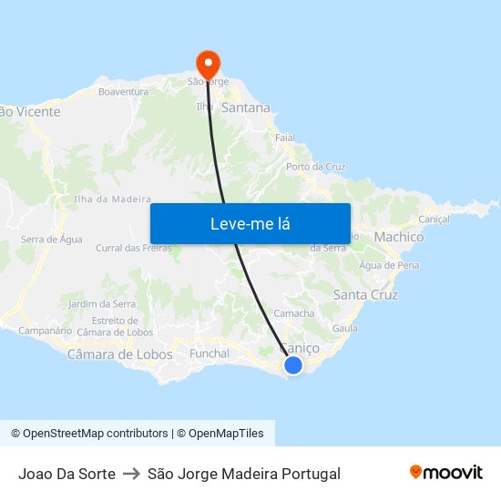 Joao Da Sorte to São Jorge Madeira Portugal map