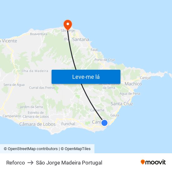 Reforco to São Jorge Madeira Portugal map