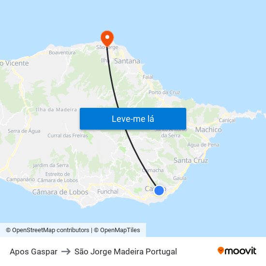 Apos Gaspar to São Jorge Madeira Portugal map