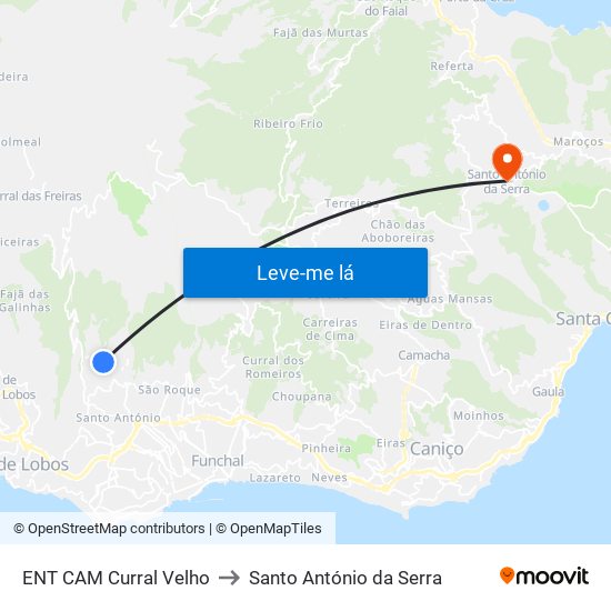 ENT CAM Curral Velho to Santo António da Serra map