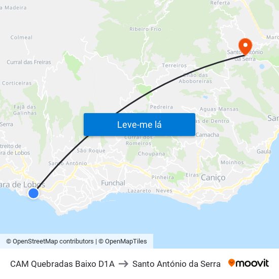 CAM Quebradas Baixo  D1A to Santo António da Serra map