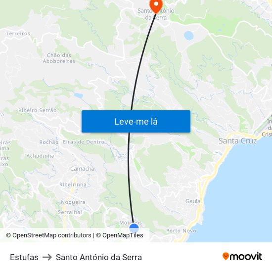 Estufas to Santo António da Serra map